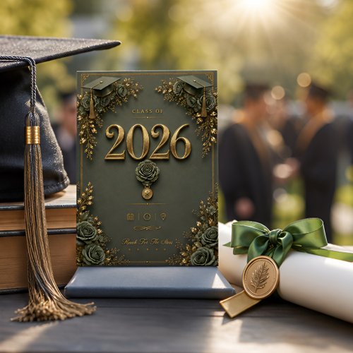 Graduation Thank You Card with Floral Cap Design
