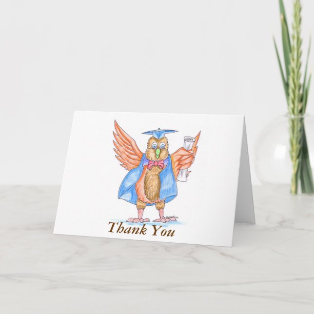 Graduation Thank You - Cartoon Owl in Cap and Gown (Front)