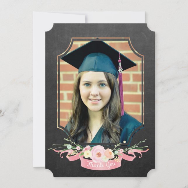 Graduation Thank You Chalkboard Floral Photo Invitation (Front)