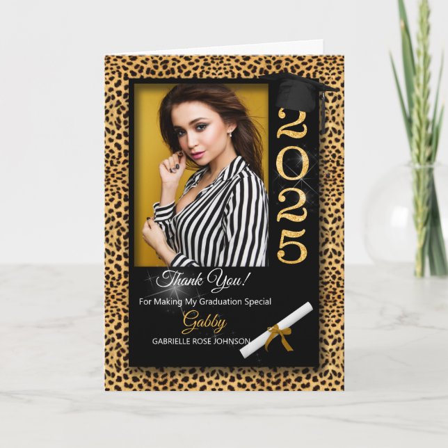 Graduation Thank You Cheetah Print 2025 Photo Card (Front)