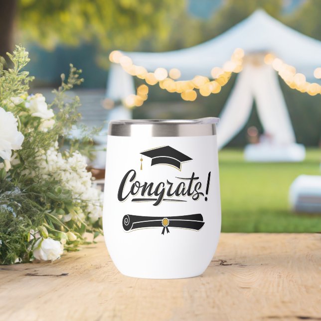 Graduation Thank You Class of Graduate Collage Thermal Wine Tumbler (Wedding)