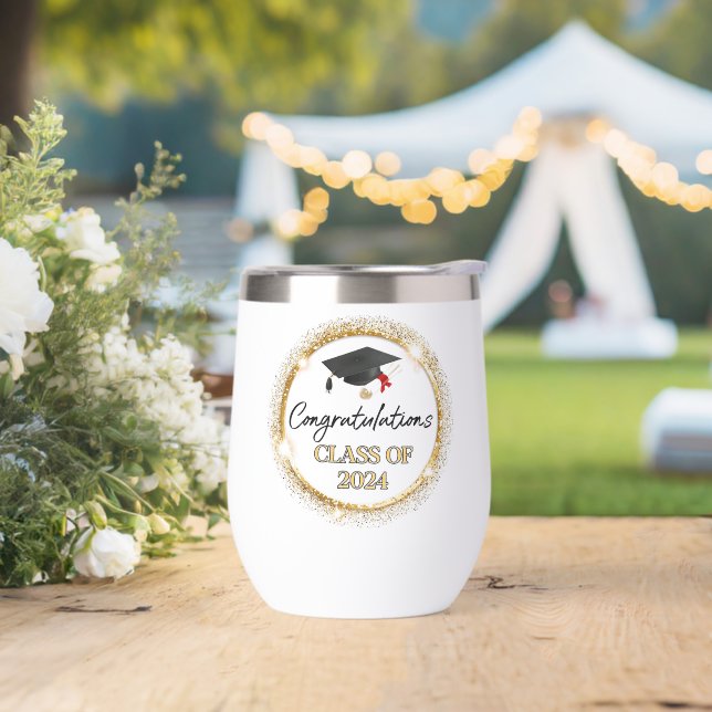 Graduation Thank You Class of Graduate Collage Thermal Wine Tumbler (Wedding)