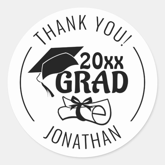 Graduation Thank You Class Year GRAD Personalized Classic Round Sticker (Front)