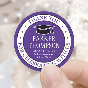 Graduation Thank You Elegant Modern Purple & White Classic Round Sticker