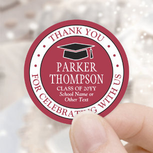 Graduation Thank You Elegant Red Black and White Classic Round Sticker