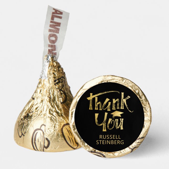 Graduation Thank You Faux Gold Brushstroke Cap Hershey®'s Kisses® (Front)