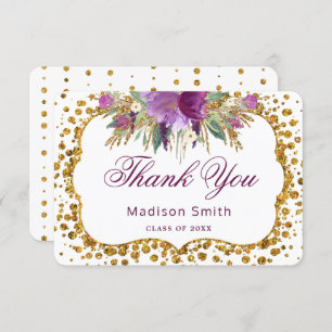 Graduation Thank You Floral Gold Glitter Confetti Invitation