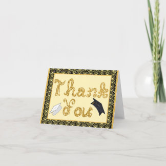 Graduation Thank You Glitter Fabric Font Damask Card