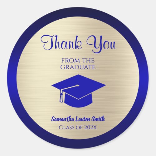 Graduation Thank You Gold Blue Class of 2024 Classic Round Sticker