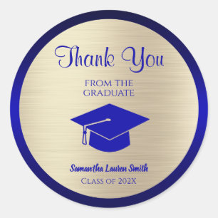 Graduation Thank You Gold Blue Class of 2024 Classic Round Sticker