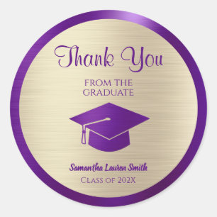 Graduation Thank You Gold Purple Class of 2022 Classic Round Sticker