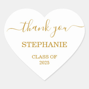 Graduation Thank You Gold Script Heart Sticker