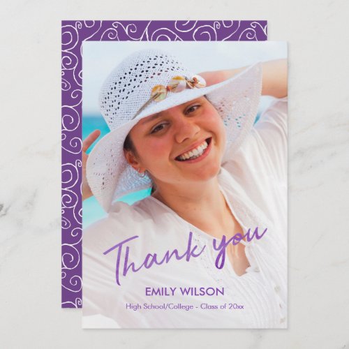 Graduation Thank You Grad Photo Violet Pattern Announcement