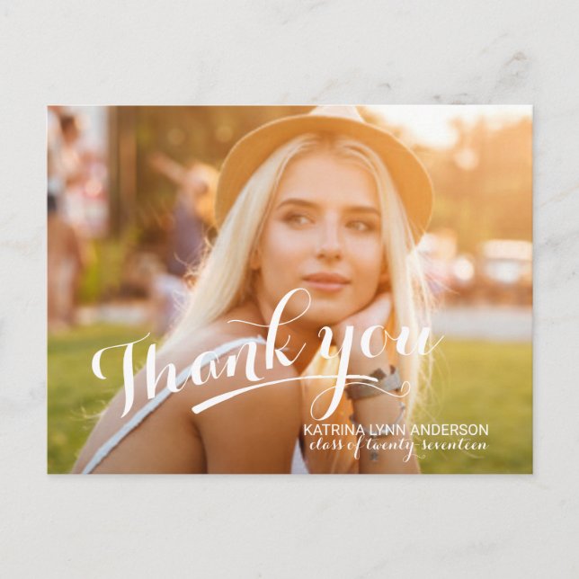 Graduation Thank You Handwritten Script Photo Postcard (Front)