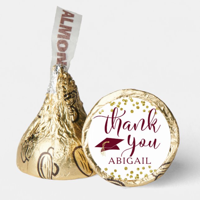 Graduation  Thank You Maroon Gold Confetti Script Hershey®'s Kisses® (Front)