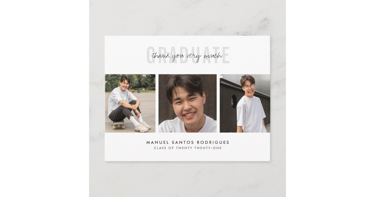 Graduation Thank You Minimalist 3 Photo Collage Postcard | Zazzle