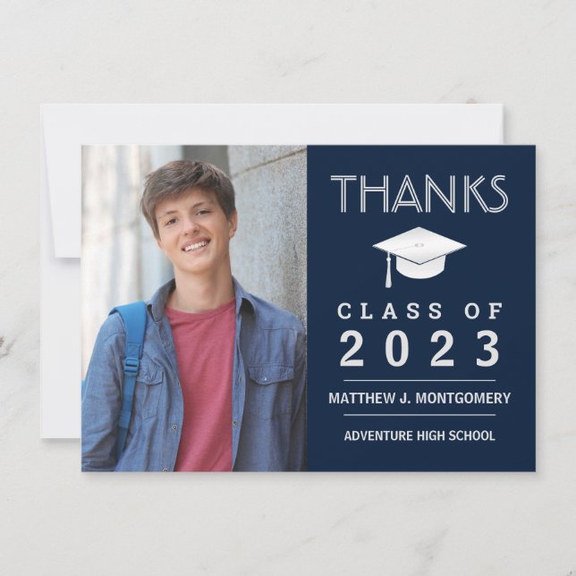 Graduation Thank You Modern Photo Blue (Front)