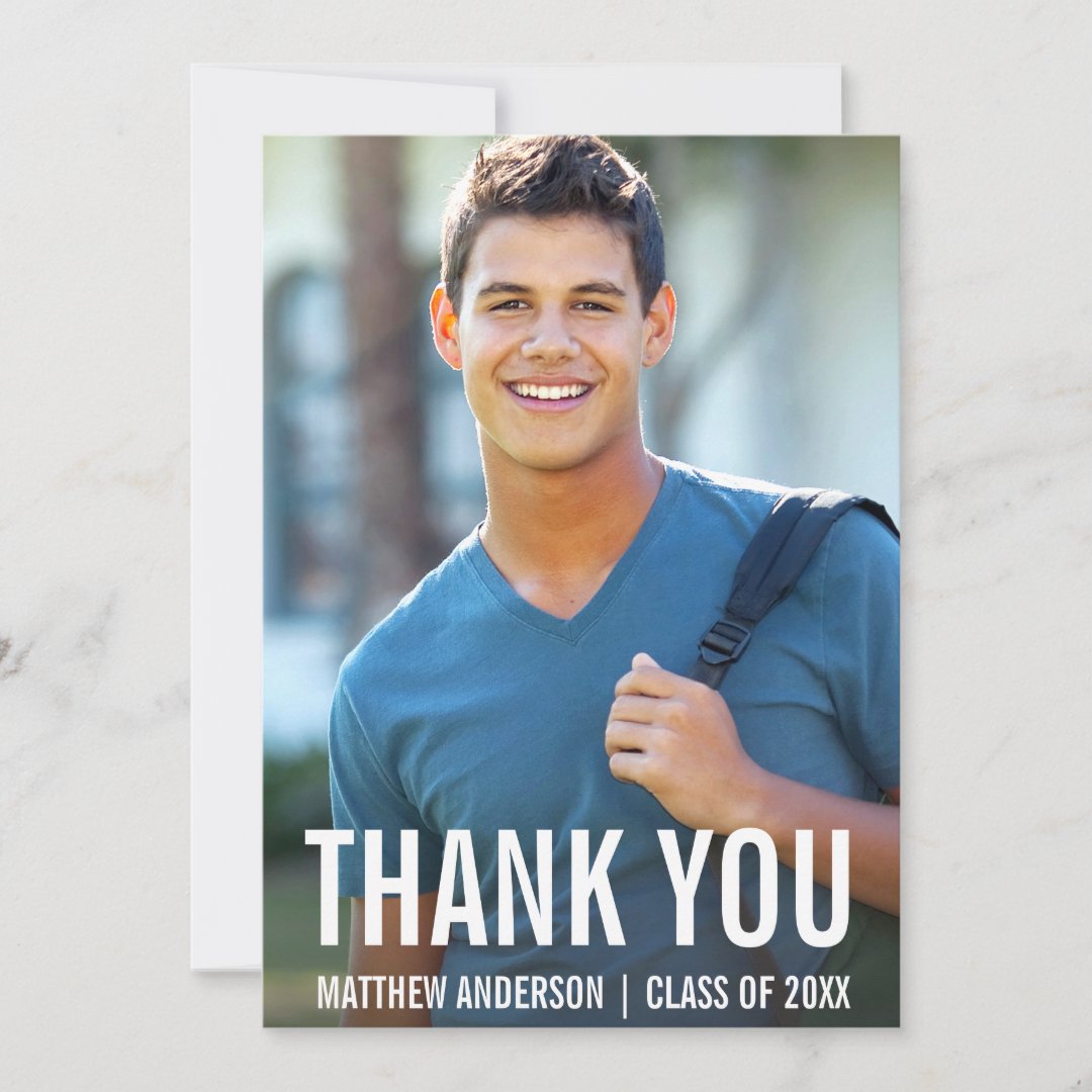 Graduation Thank You Modern Photo Card BWB | Zazzle