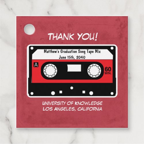 Graduation Thank You Modern Retro Red Favor Tags