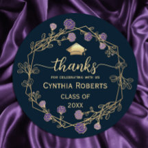 Graduation Thank You Navy Blue Gold Floral