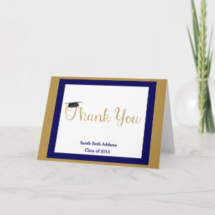 Graduation Thank You, Navy & Gold, Add Name/Year You Card