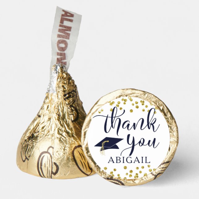 Graduation Thank You Navy Gold Confetti Script Hershey®'s Kisses® (Front)