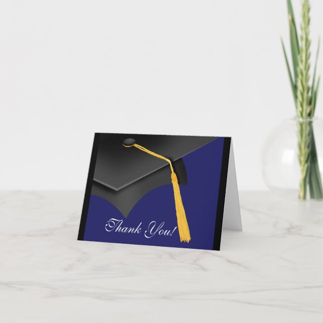 Graduation Thank You Note Card Black Blue Grad Cap (Front)