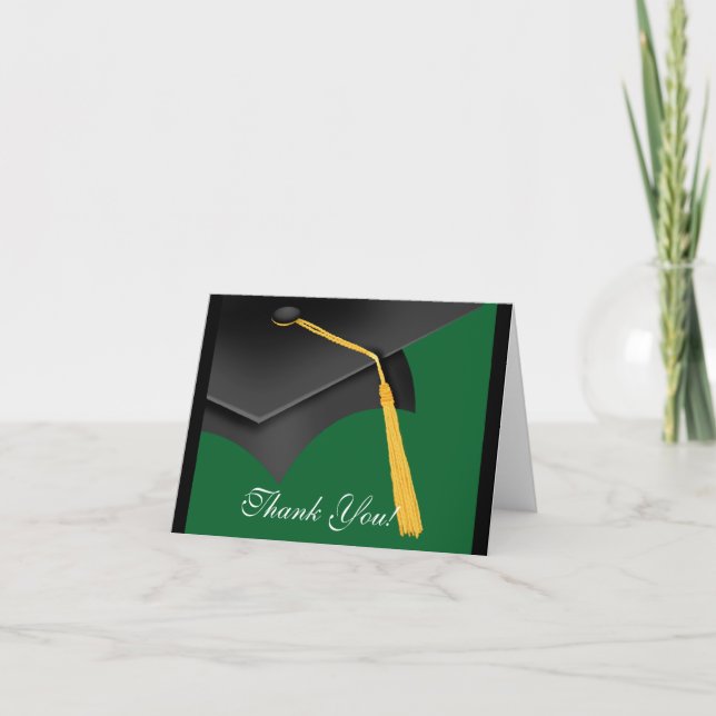 Graduation Thank You Note Card Black Green Cap (Front)