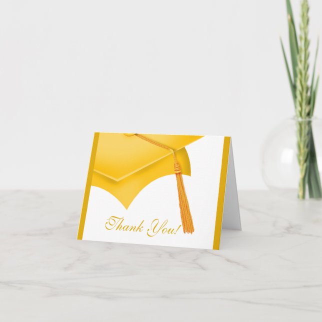Graduation Thank You Note Card White Gold Grad Cap (Front)