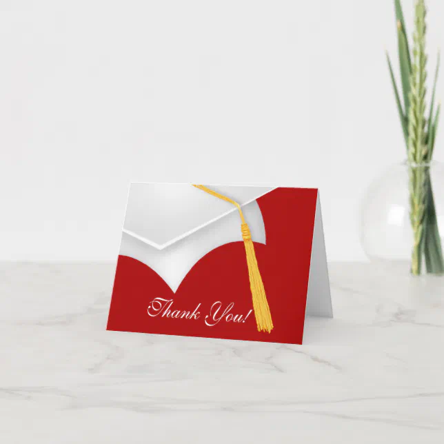 Graduation Thank You Note Card white Red Grad Cap | Zazzle