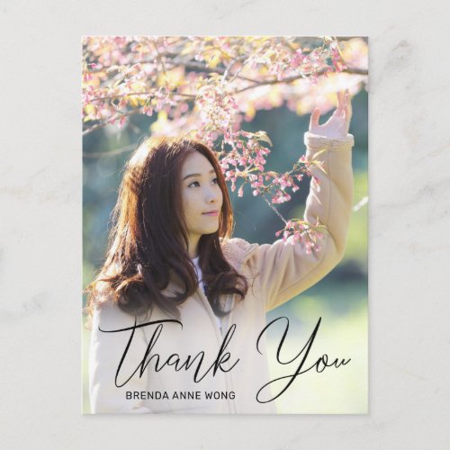 Graduation Thank You Photo Modern Black Script Postcard