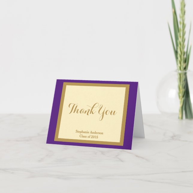 Graduation Thank You, Purple & Gold Personalized Thank You Card (Front)
