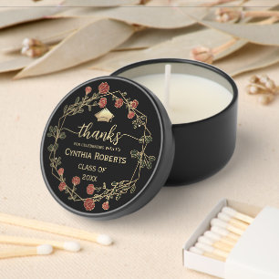 Graduation Thank You Red Gold Floral Mini Candle Favors