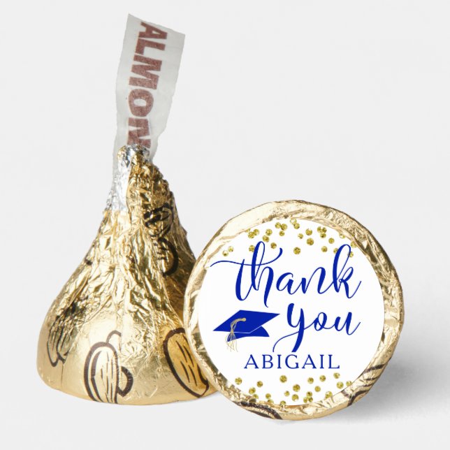 Graduation  Thank You Royal Blue Gold Confetti Hershey®'s Kisses® (Front)