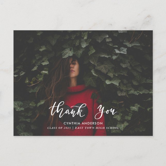 Graduation Thank You Script Grad Photo Postcard (Front)