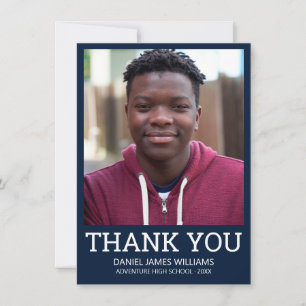 Graduation Thank You Simple Photo Blue Card