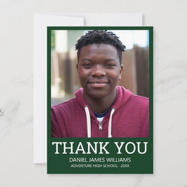 Graduation Thank You Simple Photo Green Card (Front)