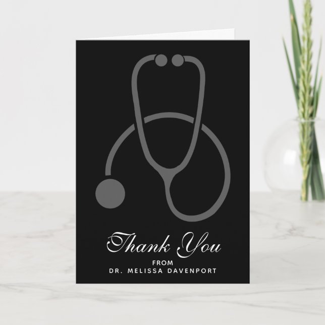 Graduation Thank You Stylish Gray Stethoscope Card (Front)
