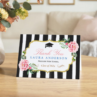 Graduation Thank You Watercolor Floral Stripes