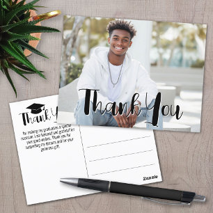 Graduation Thank You with Photo - Black Script Postcard