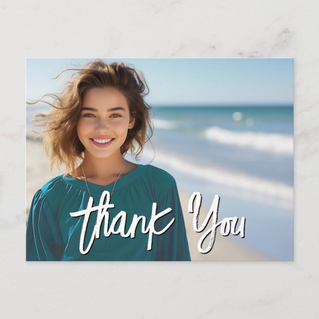 Graduation Thank You with Photo - Script White Postcard (Front)