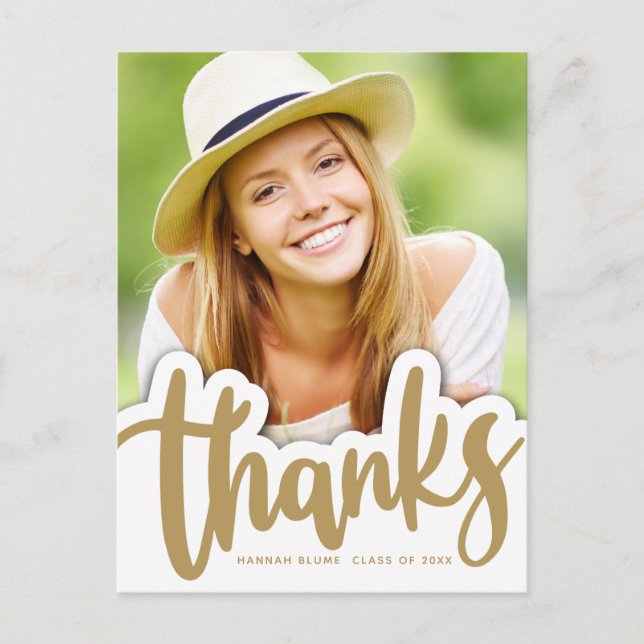 Graduation Thanks | Handwritten Design Over Photo Postcard (Front)