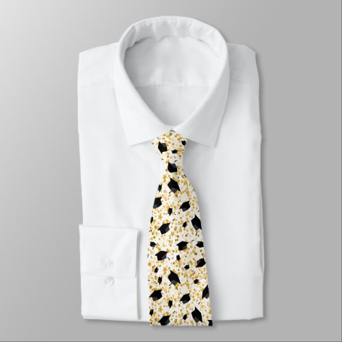 Graduation Theme Black Cap and Gold Stars  Neck Tie