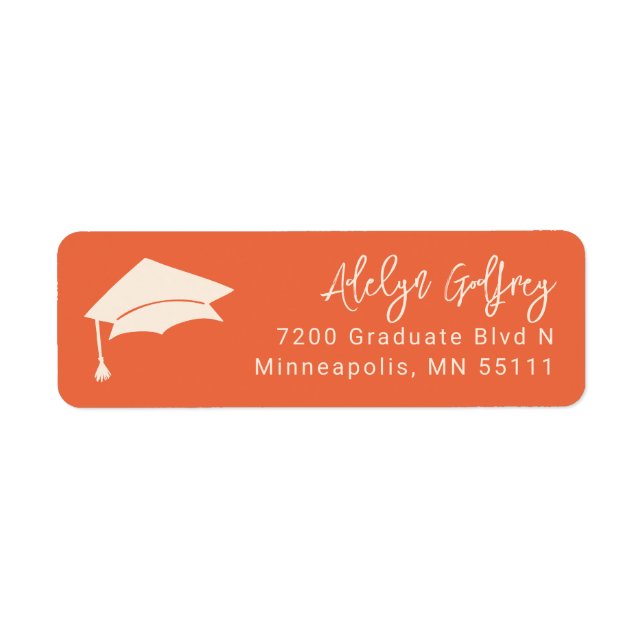 Graduation Theme Grad Cap Doodle Orange Label (Front)