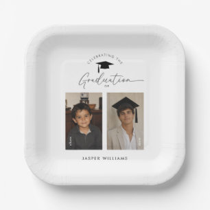 Graduation Then and Now Boy 2 Photo Paper Plates