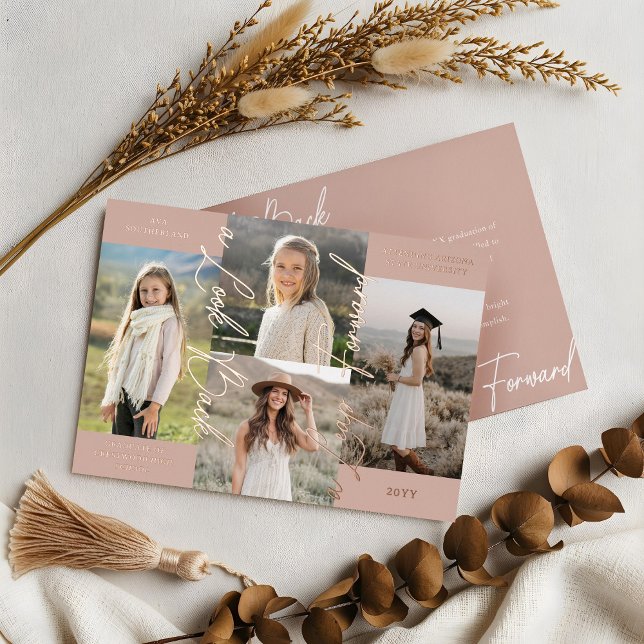 Graduation Then & Now Photo Collage Announcement (Graduation Then & Now Photo Collage Rose Blush Announcement)