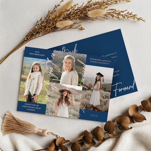 Graduation Then & Now Photo Collage Announcement (Graduation Then & Now Photo Collage Blue Announcement)