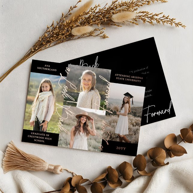 Graduation Then & Now Photo Collage Announcement (Graduation Then & Now Photo Collage Black Announcement)