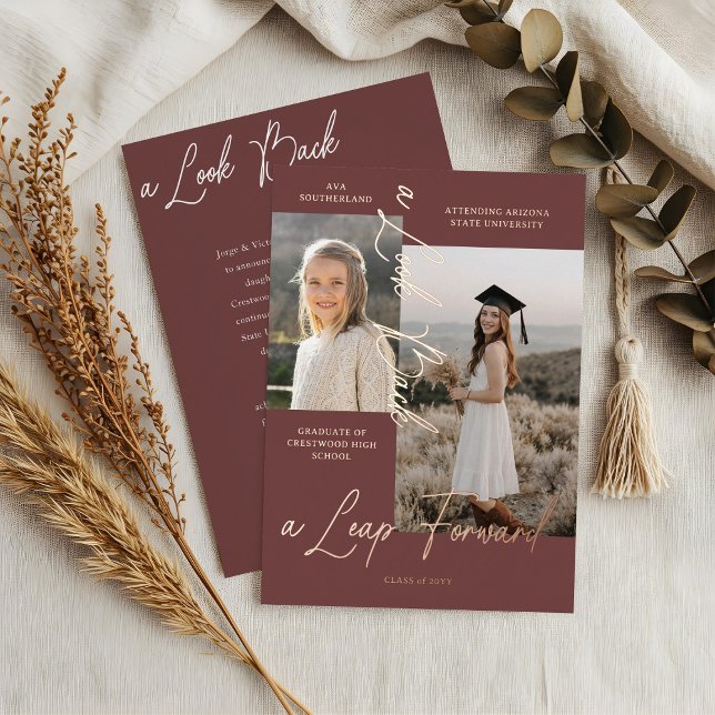 Graduation Then & Now Photo Collage Announcement (Graduation Then & Now Photo Collage Burgundy Announcement)