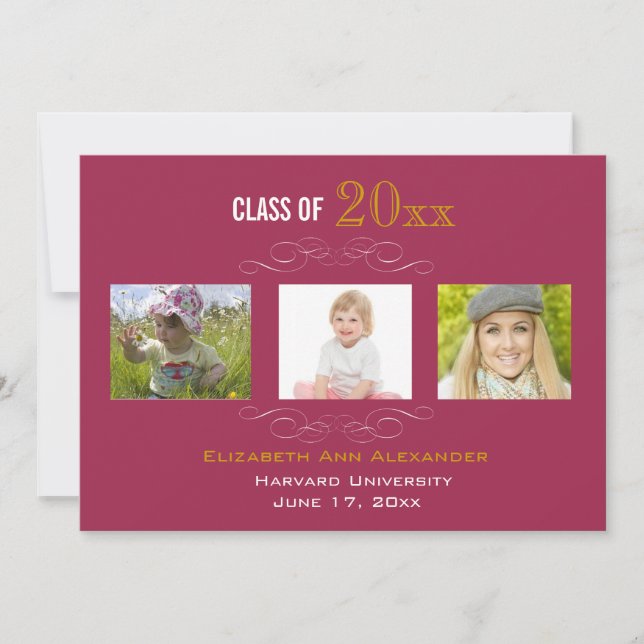 Graduation Three Photos Party Invitation (Front)